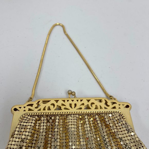 Whiting and Davis Vintage 60s gold mesh evening bag purse chain strap lined - Picture 9 of 12